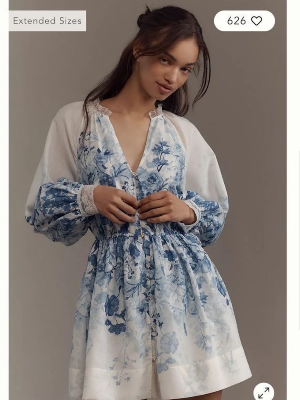 Blue Floral Mini Dress with Lace Trim, like new! Size S